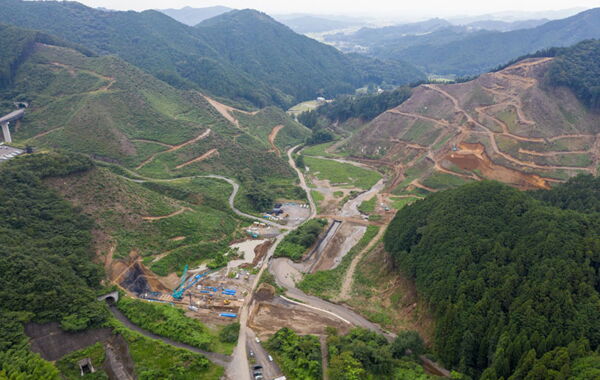 Top view of the construction site of the Nanma dam project in Japan