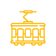 Sketch-style icon of a tram in yellow lining
