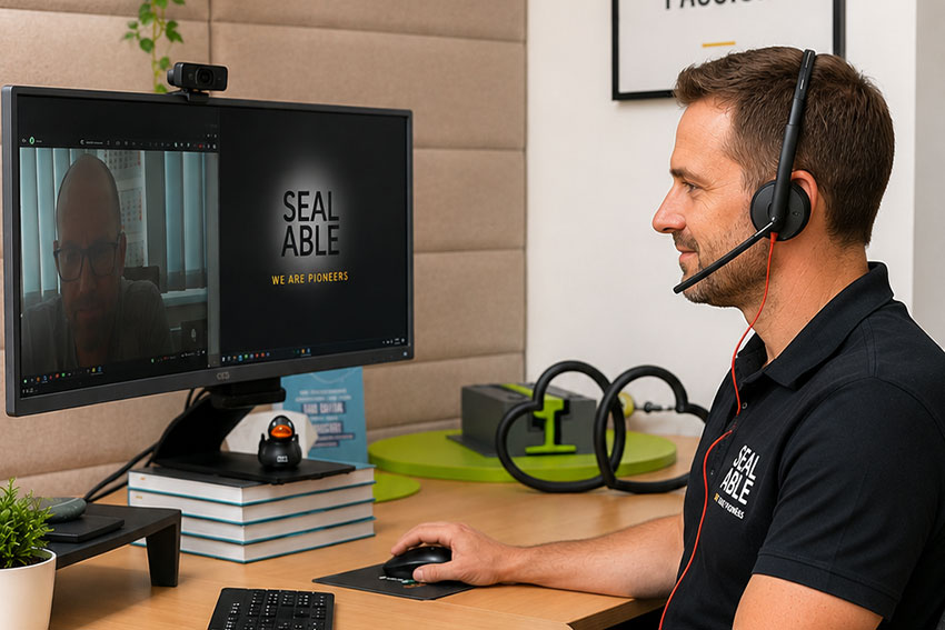 Produktmanager hält ein Teams Meeting mit dem Kunden